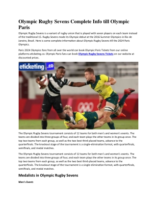 Olympic Rugby Sevens Complete Info till Olympic Paris