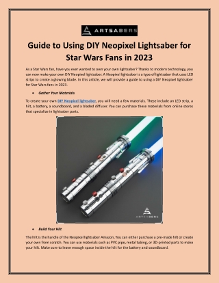 Guide To Using DIY Neopixel Lightsaber for Star Wars Fans in 2023