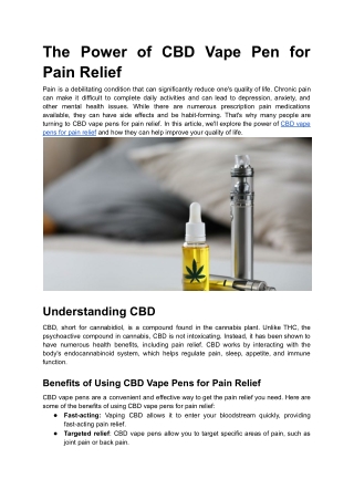 The Power of CBD Vape Pen for Pain Relief