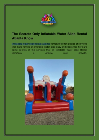 The Secrets Only Inflatable Water Slide Rental Atlanta Know