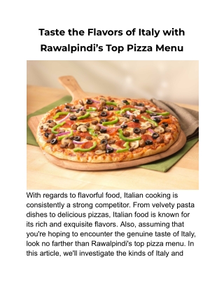 Taste the Flavors of Italy with Rawalpindi’s Top Pizza Menu