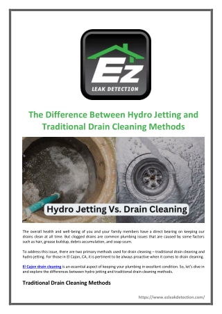 The Difference Between Hydro Jetting and Traditional Drain Cleaning Methods