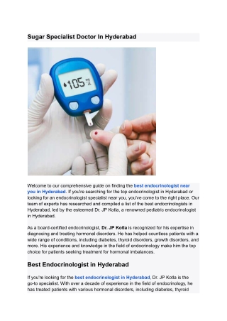 Discover the Best Endocrinologist in Hyderabad for Your Hormonal Health