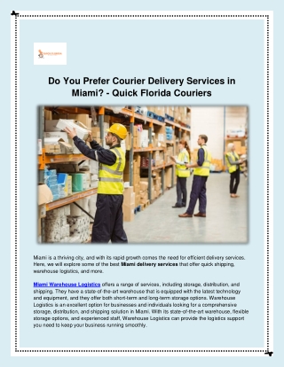 Courier Delivery Services in Miami - Quick Florida Couriers