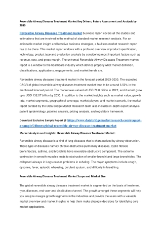 Reversible Airway Diseases Treatment Market Key Drivers, Future Assessment and Analysis by 2030
