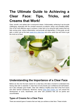 The Ultimate Guide to Achieving a Clear Face_ Tips, Tricks, and Creams that Work