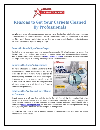 Reasons to get your carpets cleaned by professionals