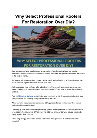 Why Select Professional Roofers For Restoration Over Diy?