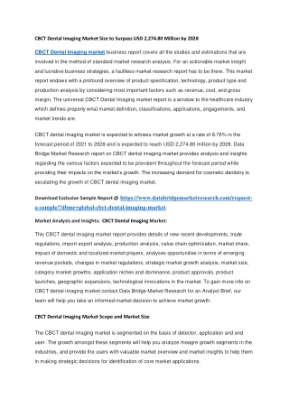 CBCT Dental Imaging Market Size to Surpass USD 2,274.80 Million by 2028