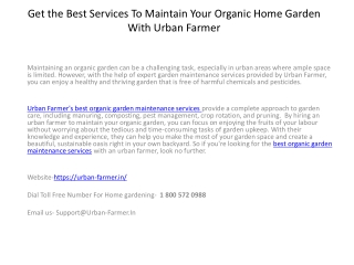 Get the Best Services To Maintain Your Organic Home Garden With Urban Farmer