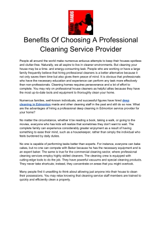 Benefits Of Choosing A Professional Cleaning Service Provider