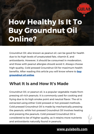 How Healthy Is It To Buy Groundnut Oil Online
