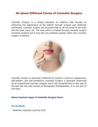 All about Different Forms of Cosmetic Surgery