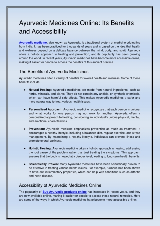 Ayurvedic Medicines Online Its Benefits and Accessibility