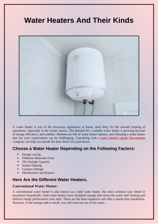 Water Heaters And Their Kinds