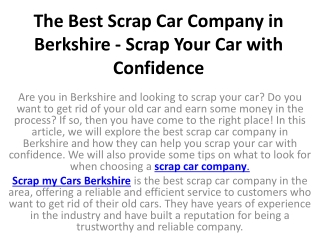 The Best Scrap Car Company in Berkshire - Scrap Your Car with Confidence