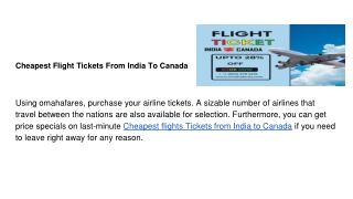 Cheapest Flight Tickets From India To Canada