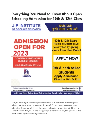 PPT - Open Schooling Admission for 10th & 12th Class in gurugram ...