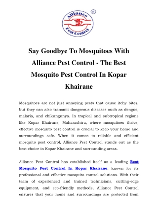 Best Mosquito Pest Control In Kopar Khairane Call-9833024667