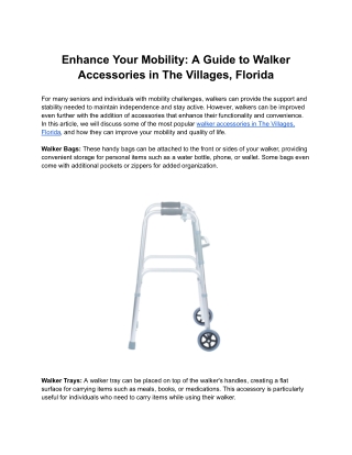 Enhance Your Mobility: A Guide to Walker Accessories in The Villages, Florida