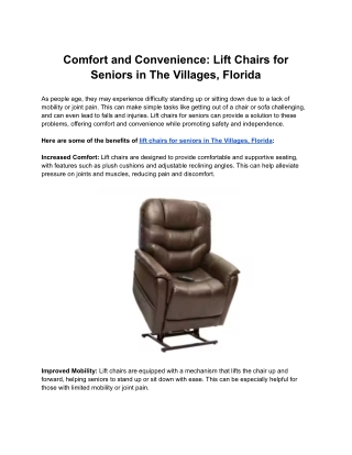 Comfort and Convenience: Lift Chairs for Seniors in The Villages, Florida