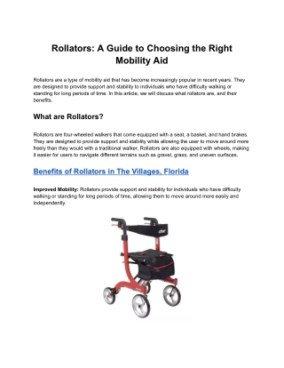 Rollators: A Guide to Choosing the Right Mobility Aid