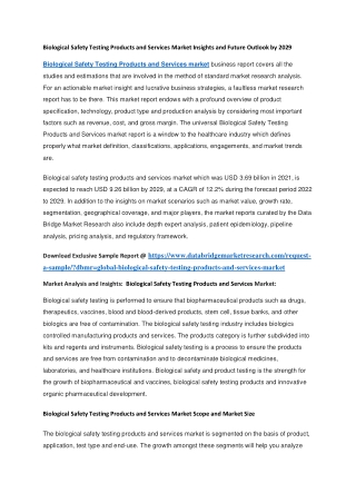 Biological Safety Testing Products and Services Market Insights and Future Outlook by 2029