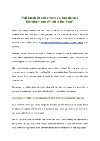 Full-Stack Development Vs. Specialized Development