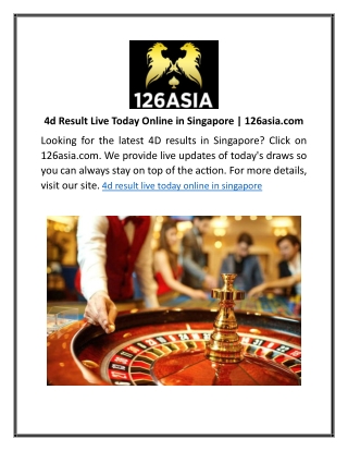 4d Result Live Today Online in Singapore 126asia