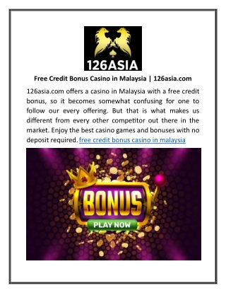 Free Credit Bonus Casino in Malaysia 126asia