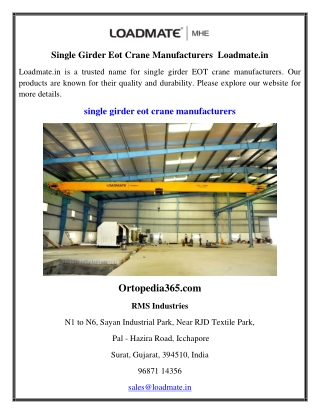 Single Girder Eot Crane Manufacturers  Loadmate.in