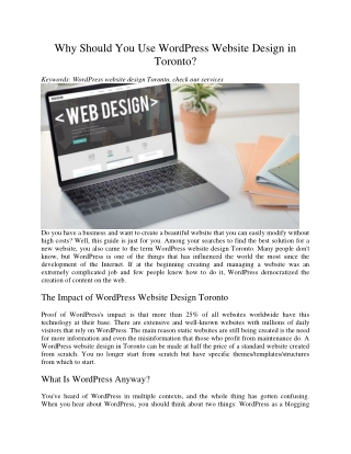 Why Should You Use WordPress Website Design in Toronto