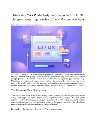 Unlocking Your Productivity Potential as An UI Or UX Designer Surprising Benefits of Time Management Apps