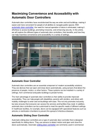 Maximizing Convenience and Accessibility with Automatic Door Controllers