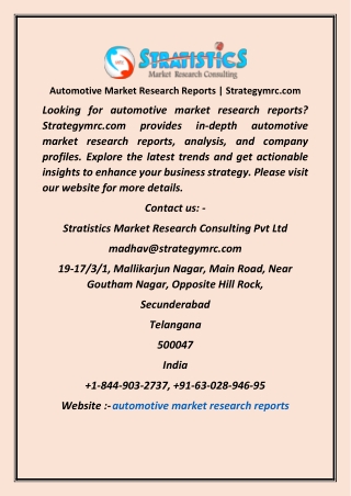 Automotive Market Research Reports  Strategymrc com