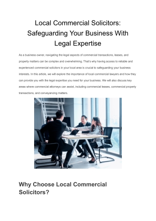 Local Commercial Solicitors: Safeguarding Your Business With Legal Expertise