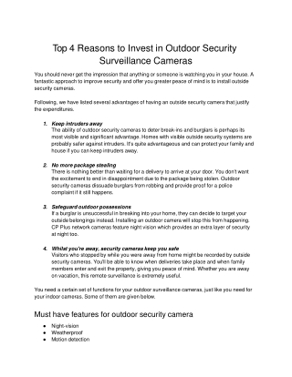 Top 4 Reasons to Invest Outdoor Security Surveillance Cameras .docx