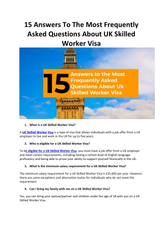 15 Answers To The Most Frequently Asked Questions About UK Skilled Worker Visa