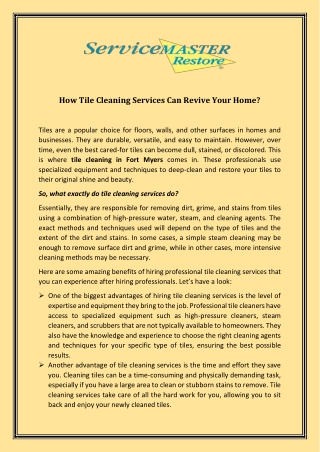 Services for Cleaning Tiles in Fort Myers