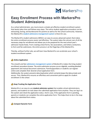 Easy Enrollment Process with MarkersPro Student Admissions