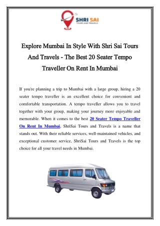 20 Seater Tempo Traveller On Rent In Mumbai Call-7414977033