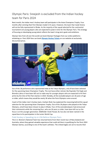 Olympic Paris Sreejesh is excluded from the Indian hockey team for Paris 2024