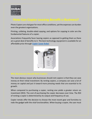 How Can Copier Leasing Benefit a Business?