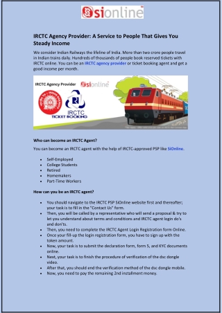 IRCTC Agency Provider: A Service to People That Gives You Steady Income