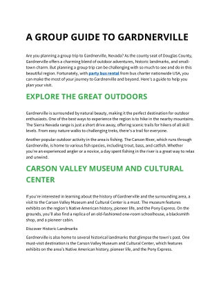 A GROUP GUIDE TO GARDNERVILLE