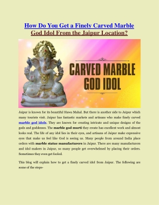 How Do You Get a Finely Carved Marble God Idol From the Jaipur Location?
