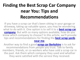 Finding the Best Scrap Car Company near You Tips and Recommendations