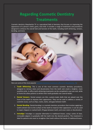 Regarding Cosmetic Dentistry Treatments