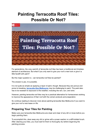 Painting Terracotta Roof Tiles: Possible Or Not?