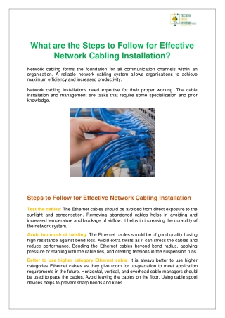 What are the Steps to Follow for Effective Network Cabling Installation